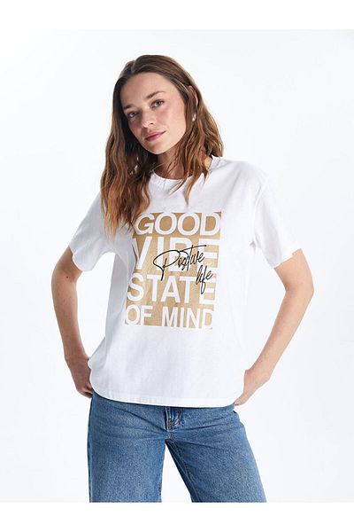 LC Waikiki Tricou de damă cu imprimeu cu decolteu rotund de sezon nou - S5KR10Z8