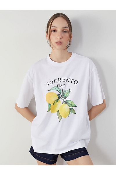 LC Waikiki Tricou pentru femei cu imprimeu Sorrento Italia New Season Crew Neck - S5GF07Z8