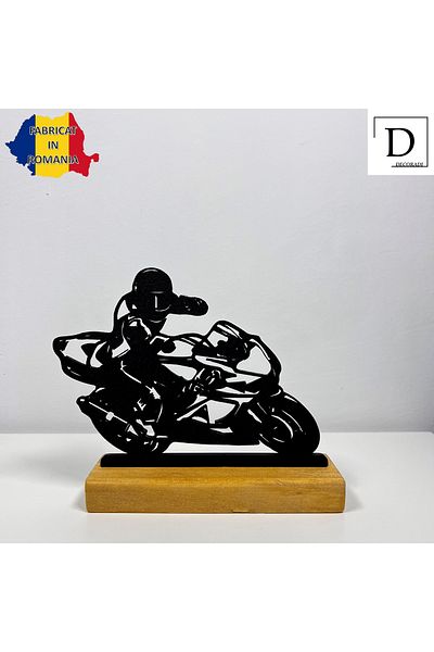 OEM "Perfect Curve" decoration with natural wood base, 13 cm, black, 3D printed