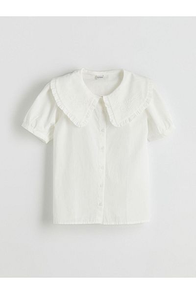 LC Waikiki White Baby Collar Floral Girl's Shirt