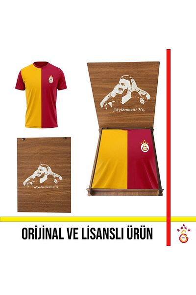 Galatasaray Licensed 5 Star Yellow Red Custom Adult T-Shirt Icardi with Wooden Box