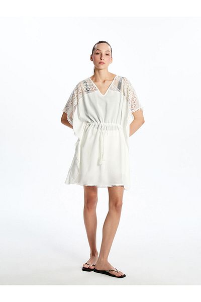 LC Waikiki New Season V-Neck Lace Detail Beach Dress - S54243Z8