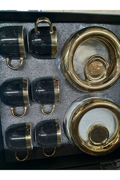sfs elektrik FİNCAN SİYAH 6 LI YALDIZLI SİYAH GOLD 6 LI 12 PARÇA