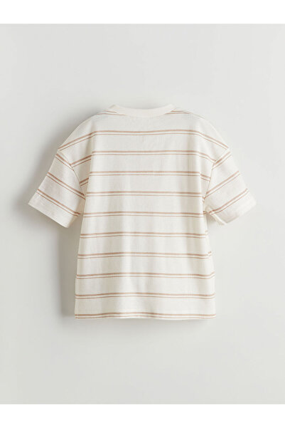 LC Waikiki Beige Combed Cotton Striped Boy's T-Shirt