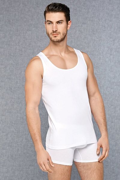 NazikEndam Dore Anse Men's Cotton Solid Color Wide Collar Undershirt 2-Piece 2025