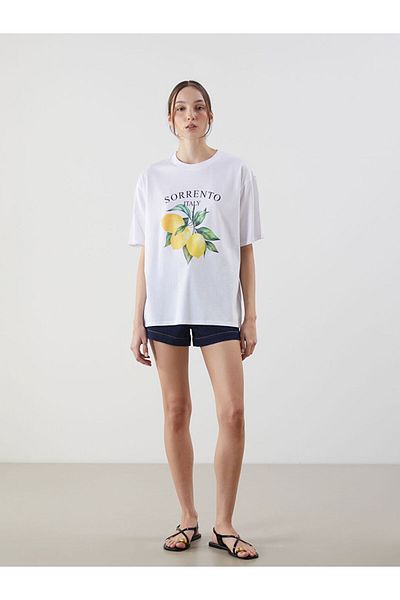 LC Waikiki Tricou pentru femei cu imprimeu Sorrento Italia New Season Crew Neck - S5GF07Z8