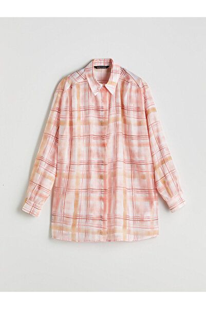 LC Waikiki Pink plaid oversize women's shirt tunic from gulis clothing
