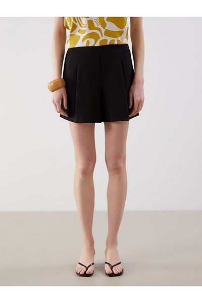 LC Waikiki Sari Beli Elasticated Crepe Women's Pleated Shorts