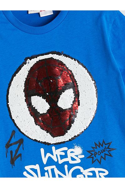 LC Waikiki Tricou pentru băiat cu paiete în două sensuri cu imprimeu Spider-Man de sezon nou -