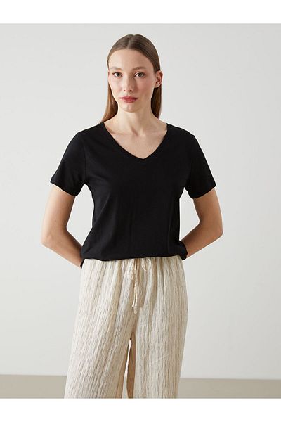 LC Waikiki Women's Black V-Neck T-Shirt
