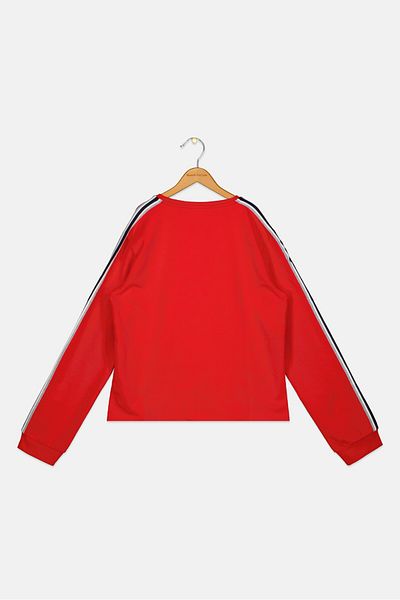 FREDDY Kids Girl Crew Neck Long Sleeve Brand Logo Sweatshirt, Red