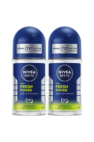 NIVEA MEN Fresh Power, Antiperspirant for Men, Fresh Scent, Roll-on 50ml, Pack of 2
