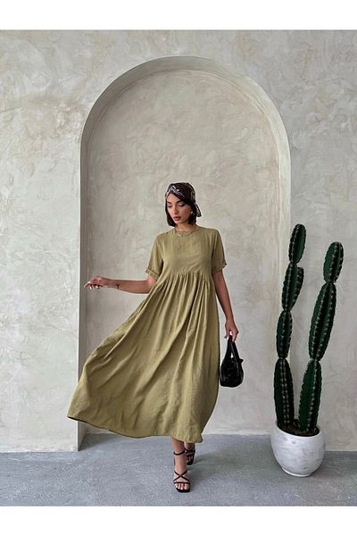 Miss Prova Καλοκαιρινό μακρύ φόρεμα με κοντομάνικο ραφές στη μέση MISSELB9360