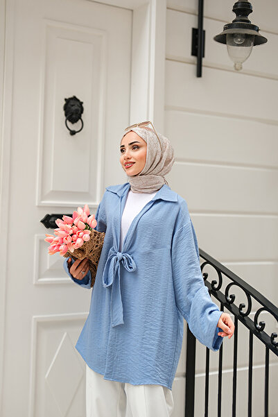 LOCCO Women's Front Tie Kimono Blue