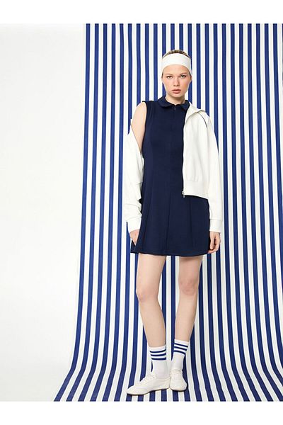 LC Waikiki Navy Blue Polo Neck Mini Dress
