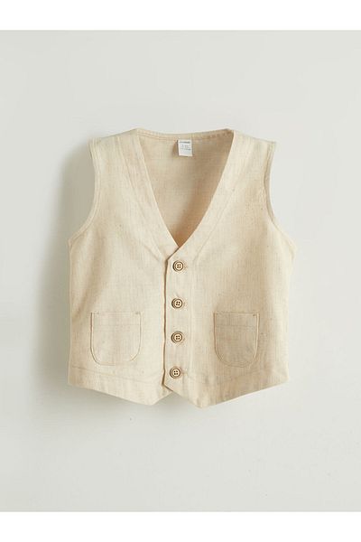 LC Waikiki Ecru Boy's Shirt Shorts and Vest 3-Piece