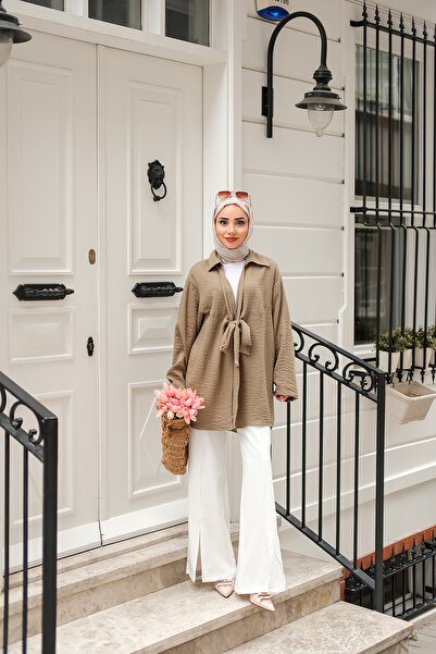 LOCCO Women's Front Tie Kimono Khaki Green