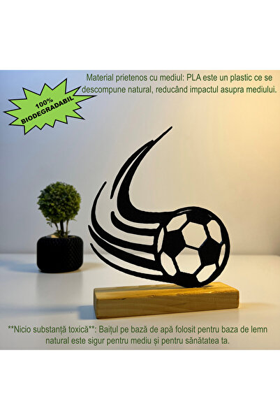 OEM Decoratiune "Iconic Football" cu baza din lemn , 18 cm, negru, imprimat 3D