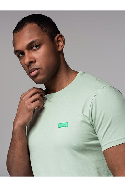 OMBRE Herren-T-Shirt aus Baumwolle mit grünem Patch auf der Brust - Minze V4 OM-TSCT-0151 M