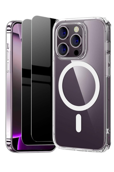 Evax 2H1M iPhone 14 Pro Uyumlu 2 Hayalet Cam Ekran Koruyucu & 1 Magsafe Kılıf