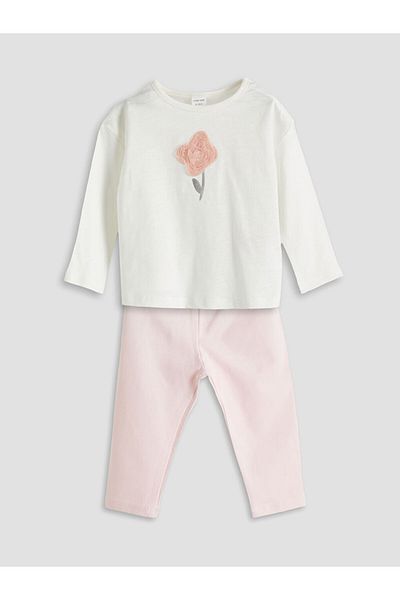 LC Waikiki Floral Appliqued Baby Girl Blouse and Leggings 2-Piece