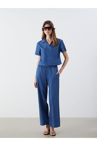 LC Waikiki Νέα σεζόν πουκάμισο γιακά Crop Jean Blouse - S5PG66Z8