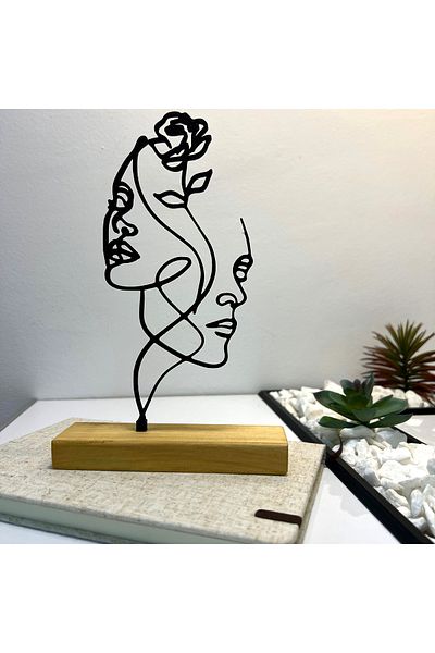 OEM "Dual Harmony" decoration with natural wood base, 21.5 cm, black, 3D printed
