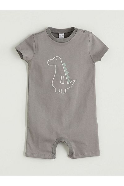 LC Waikiki Gray Crew Neck Baby Boy Combed Cotton Jumpsuit