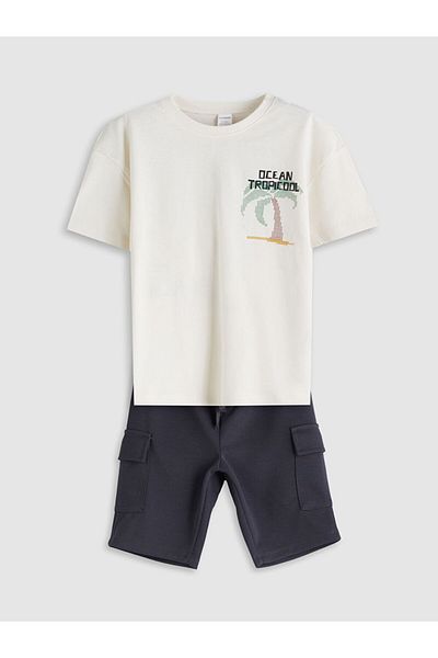LC Waikiki Lcw Printed Boys' T-Shirt and Pocket Shorts 2-Piece