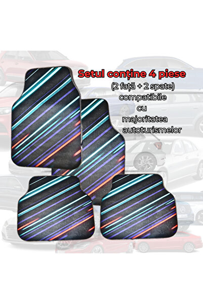 Generic Covorașe auto universale DECOMAT – set 4 bucăți , antiderapante, design „Neon Stripes”