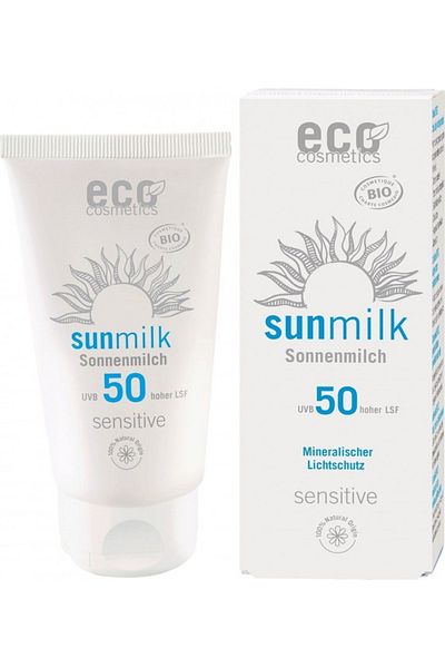 Eco Cosmetics Organic sun milk SPF 50 UVA/UVB -75 ml, Eco Cosmetics. sensitive skin, fragrance-free, vegan