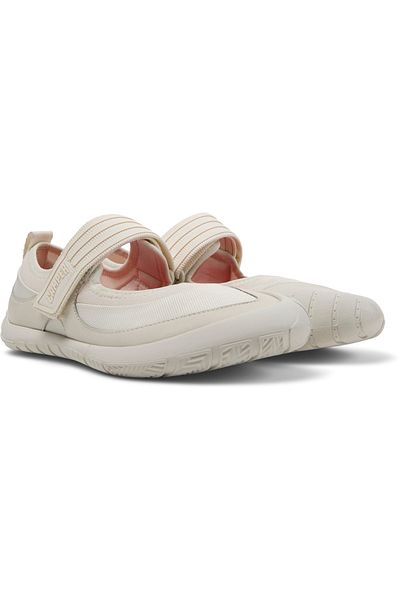 CAMPER Women's Adjustable Hook And Loop Genuine Leather White Flats - PeuPath