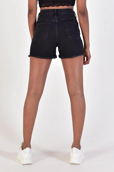 viking's line Kadın Siyah Püsküllü Yırtık Detay Şort