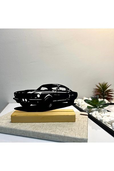 OEM "Mustang Legend" decoration with natural wood base, 9 cm, black, 3D printed
