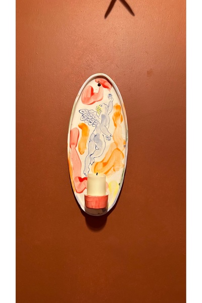 Genel Markalar Kanatlı Melek Figürlü El Yapımı Seramik Duvar Şamdanı