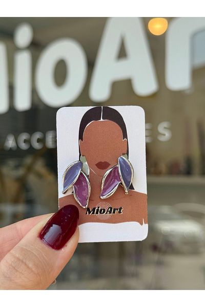 MioArt Modern Design Leaf Look Enamel Earrings