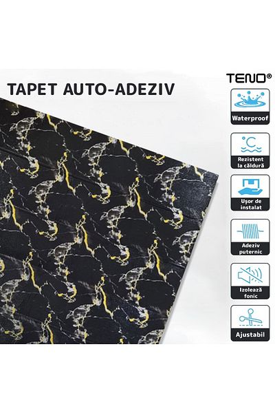 Teno Set of 100x 3D Teno® Panel Wallpaper, Marble Pattern, coverage area 49 sqm, 70x70 cm, black