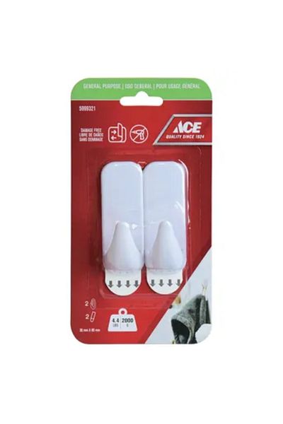 ACE Adhesive Hook Pack (2 Pc., 3 x 8 cm, White)