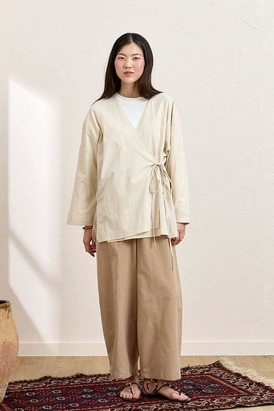 Ceylan Otantik Cream Organic Linen Tunic & Caramel Shalwar Trousers Set