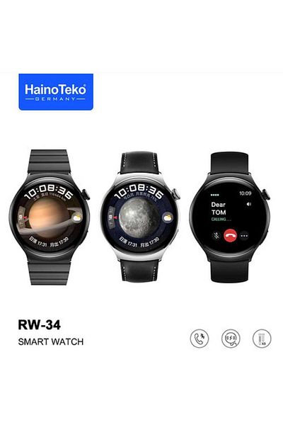 haino teko germany Hino Teko RW34 Smart Watch with IPS HD AMOLED Display and Three Straps: Silicone, Stainless Steel, and Leather