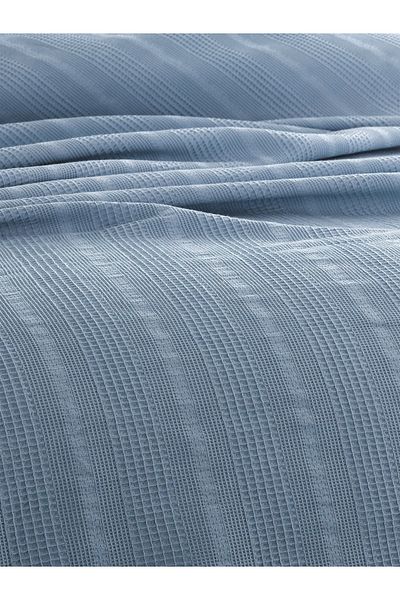Sevim Pătură dublă Waffle Pique 210x230cm, 100% bumbac, design fagure, albastru