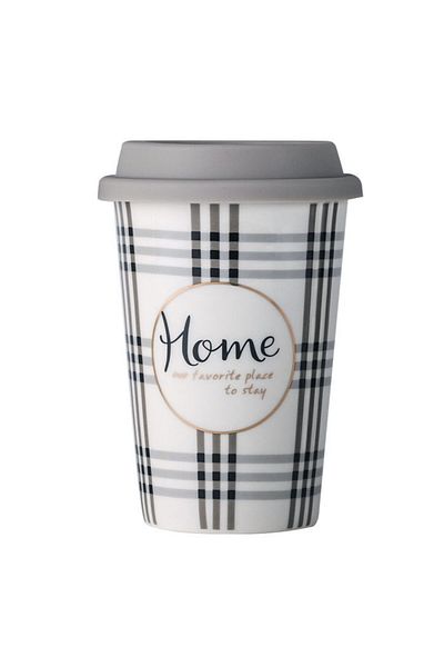 PUFO Home Ceramic Travel Mug For Coffee With Silicone Lid, 415 Ml, Light Gray