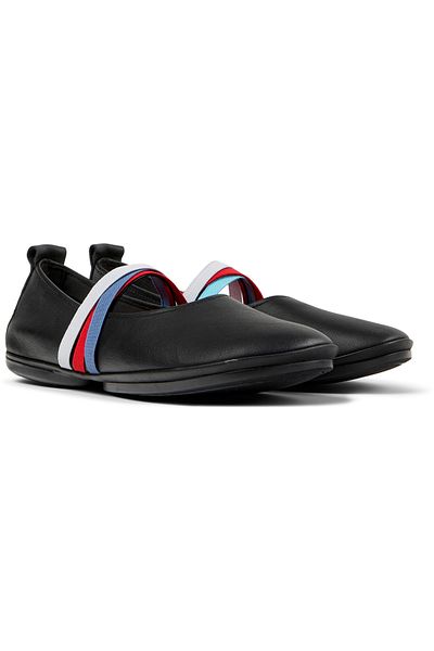 CAMPER Women's Black Genuine Leather Stylish Flats with Colorful Elastic Band for Daily Use Twins