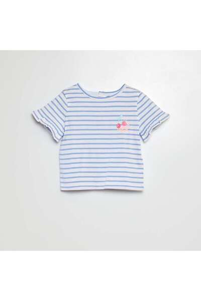 KIABI تي شيرت مطبوع بأكمام قصيرة مكشكشة باللون الأبيض