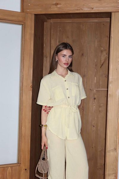Ekim Store Linen Waist Drawstring Shirt Trousers Set