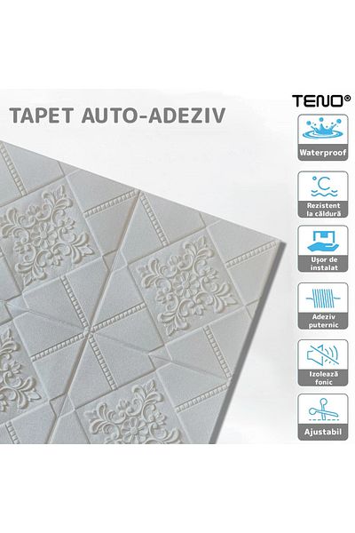 Teno Set 70x Tapet 3D Teno®, suprafata acoperire 34.3 mp, autoadeziv, 70x70 cm, gri