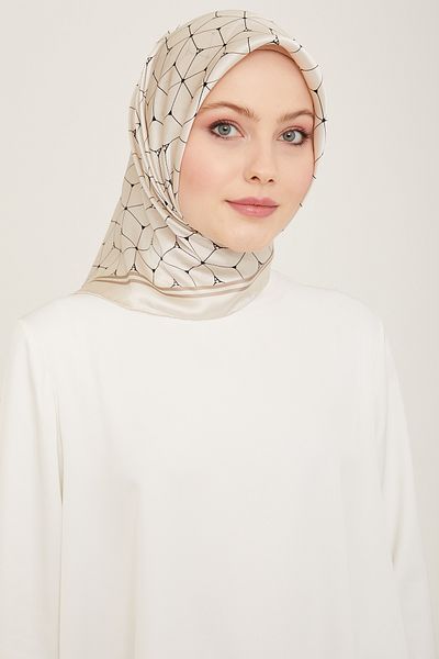 Armine Nostalgia Series Silk Sura Scarf 9166Ds-01 Geometric Pattern Cream
