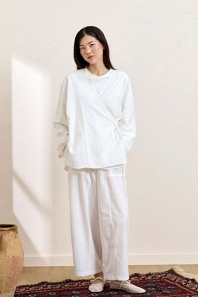 Ceylan Otantik White Organic Linen Tunic & Baggy Trousers Set