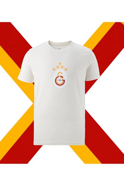 Galatasaray Licensed 5 Star Ecru Cotton T-Shirt Wooden Box