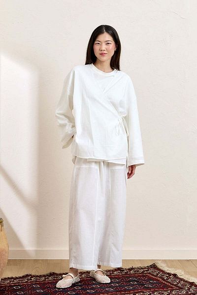 Ceylan Otantik White Organic Linen Tunic & Baggy Trousers Set